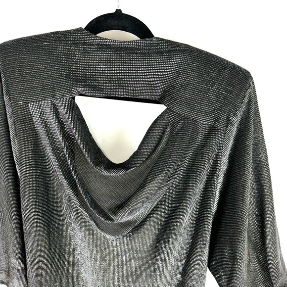 Vintage Joni Blair of California Sz L Silver Metallic Open Front Cardigan Top - Picture 6 of 14